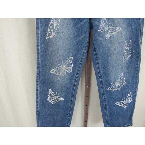 Shein Medium High Waist Butterfly Straight Leg Jeans Medium Blue Denim - Picture 4 of 7